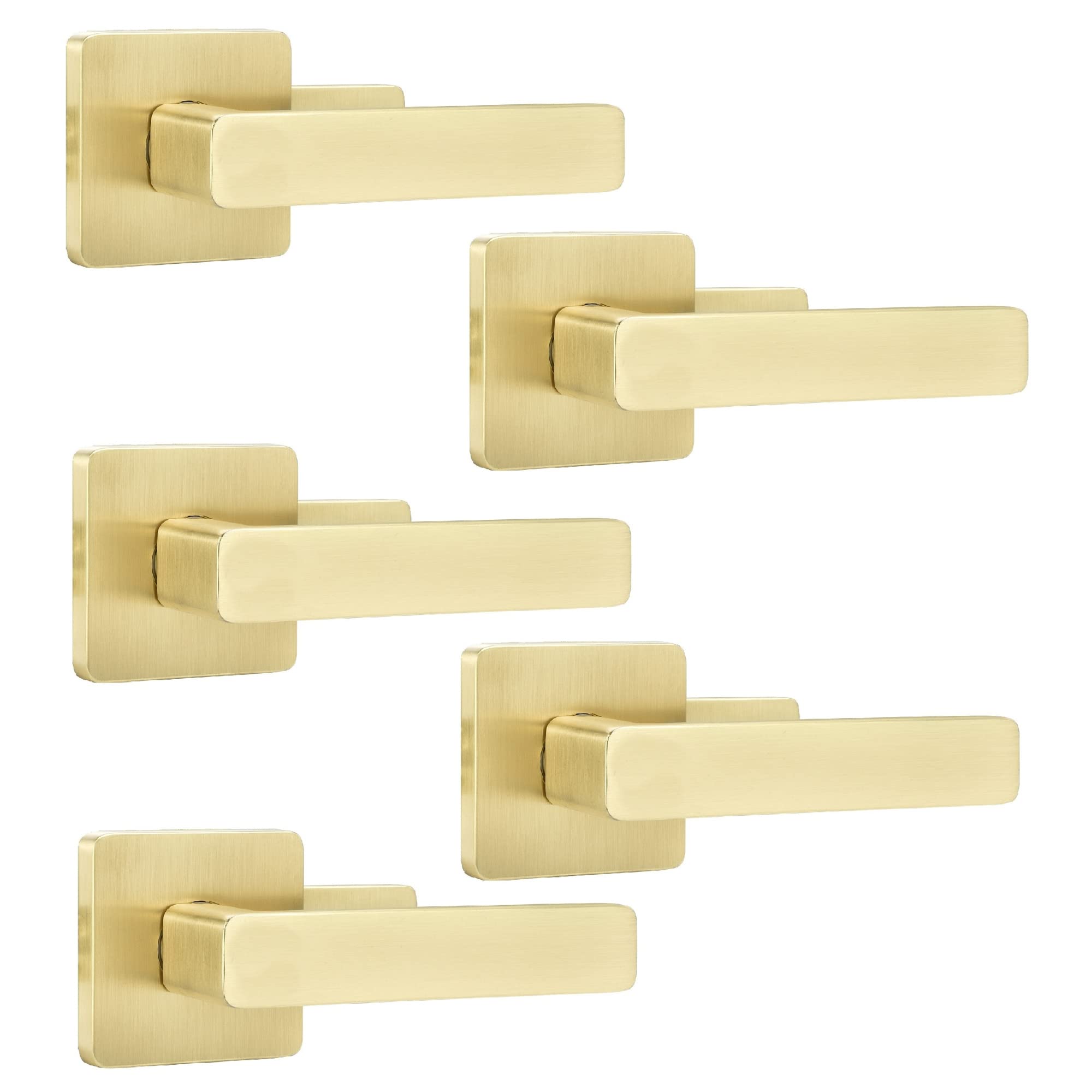 5 Pack Gold Dummy Door Levers Interior Door Handles, Heavy Duty Levers for Closet, Non-Turning Reversible Levers for Left Right Handed Doors