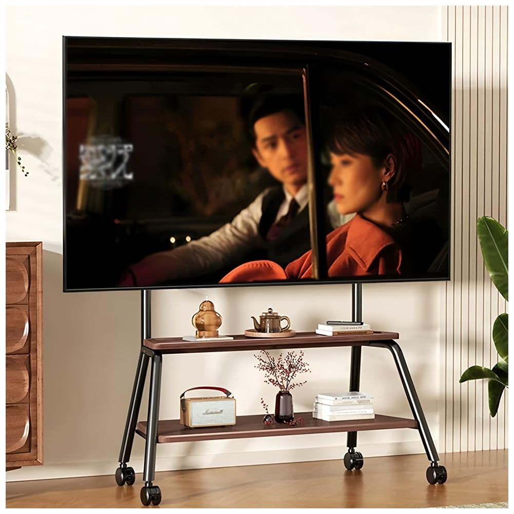 JKJZSALJ Mobile Tv Stand With Wheels, Rolling Tv Cart With 2-Tier Storage Shelves, Universal Tv Mount For 50-90”Tvs, Portable Tv Trolley For Home Theater, Office