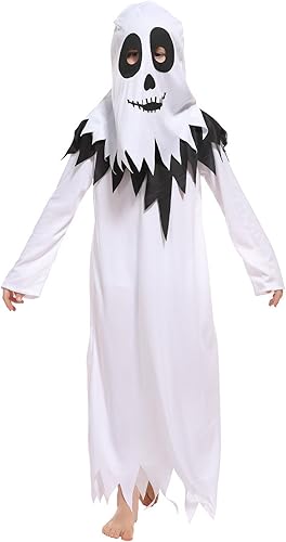 Miniatura 3 de Disfraz de fantasma con capucha de Halloween para niños, disfraz de fantasma aterrador con cubierta para la cabeza (con agujeros para los ojos)