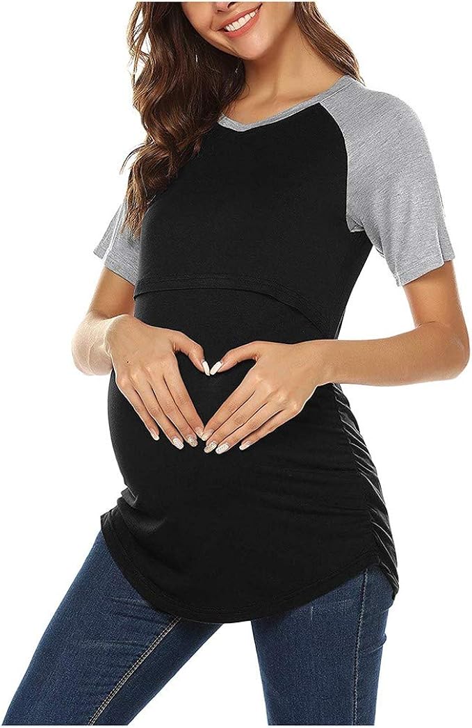 Lemooner Breastfeeding Tops for Women Mother Short Sleeve Crewneck