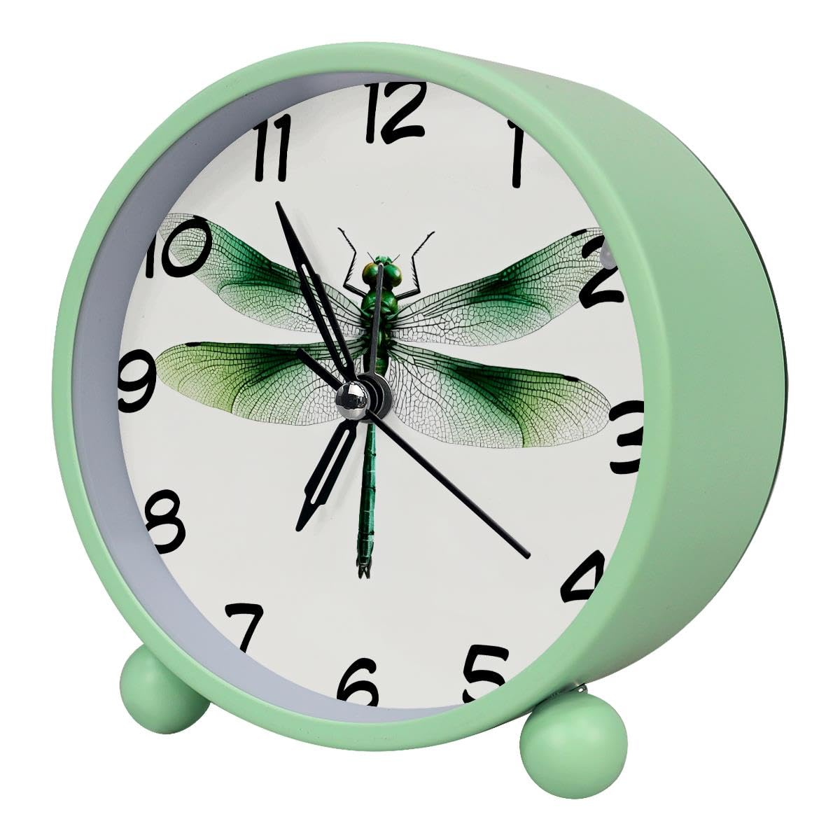 Luoweisi Analog Alarm Clock Dragonfly, Silent Non-Ticking with Night Light, Battery Operated, Round Desk Alarm Clock for Office, Bedroom, Elderly, Adults, Children, Student Gifts