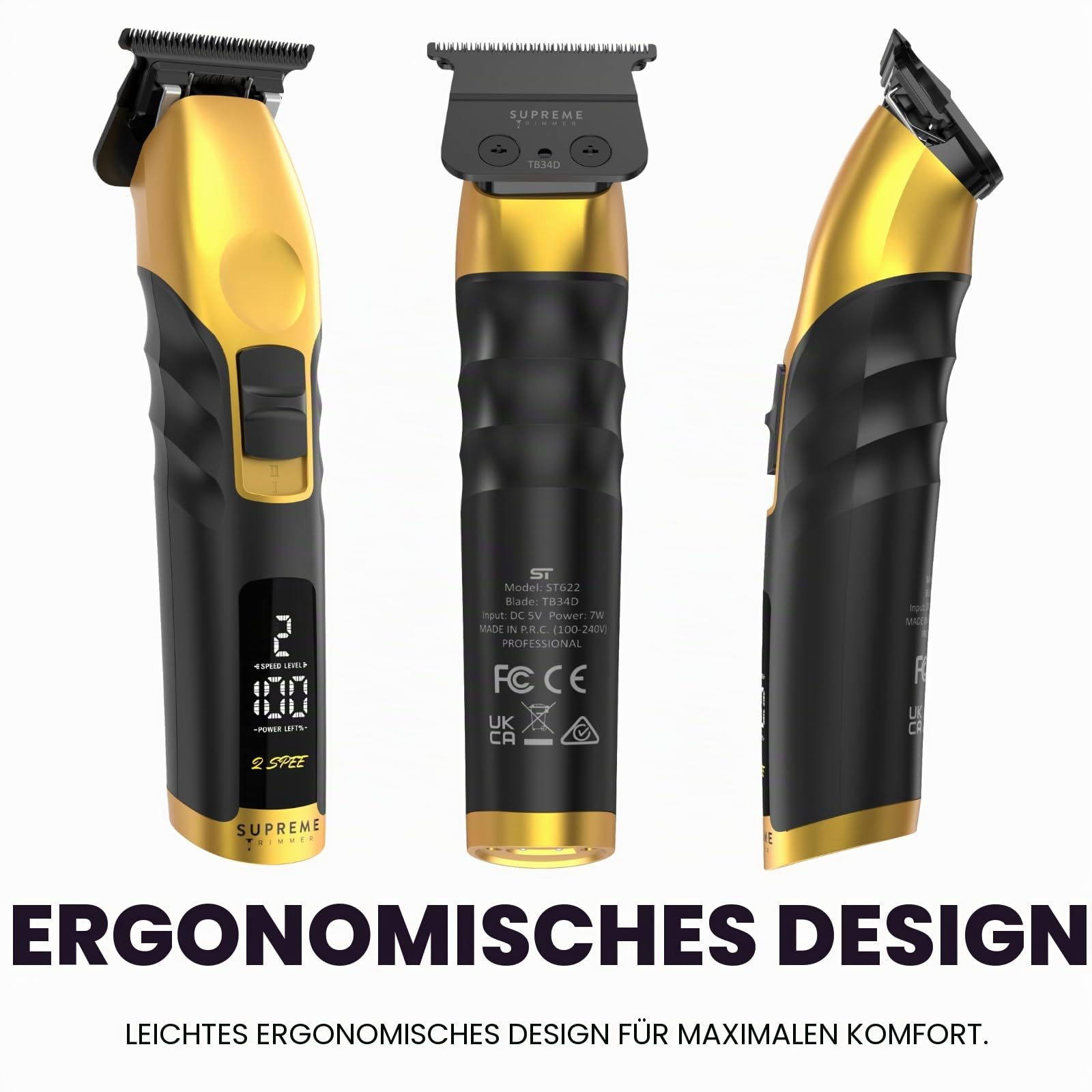 Supreme Trimmer 2Spee ST622 – Cordless Beard & Hair Trimmer for Men | 2-Speed Motor, 180 Min Runtime, Zero-Gap Adjustable Blade, Digital Display, Removable Blade Design, Gold