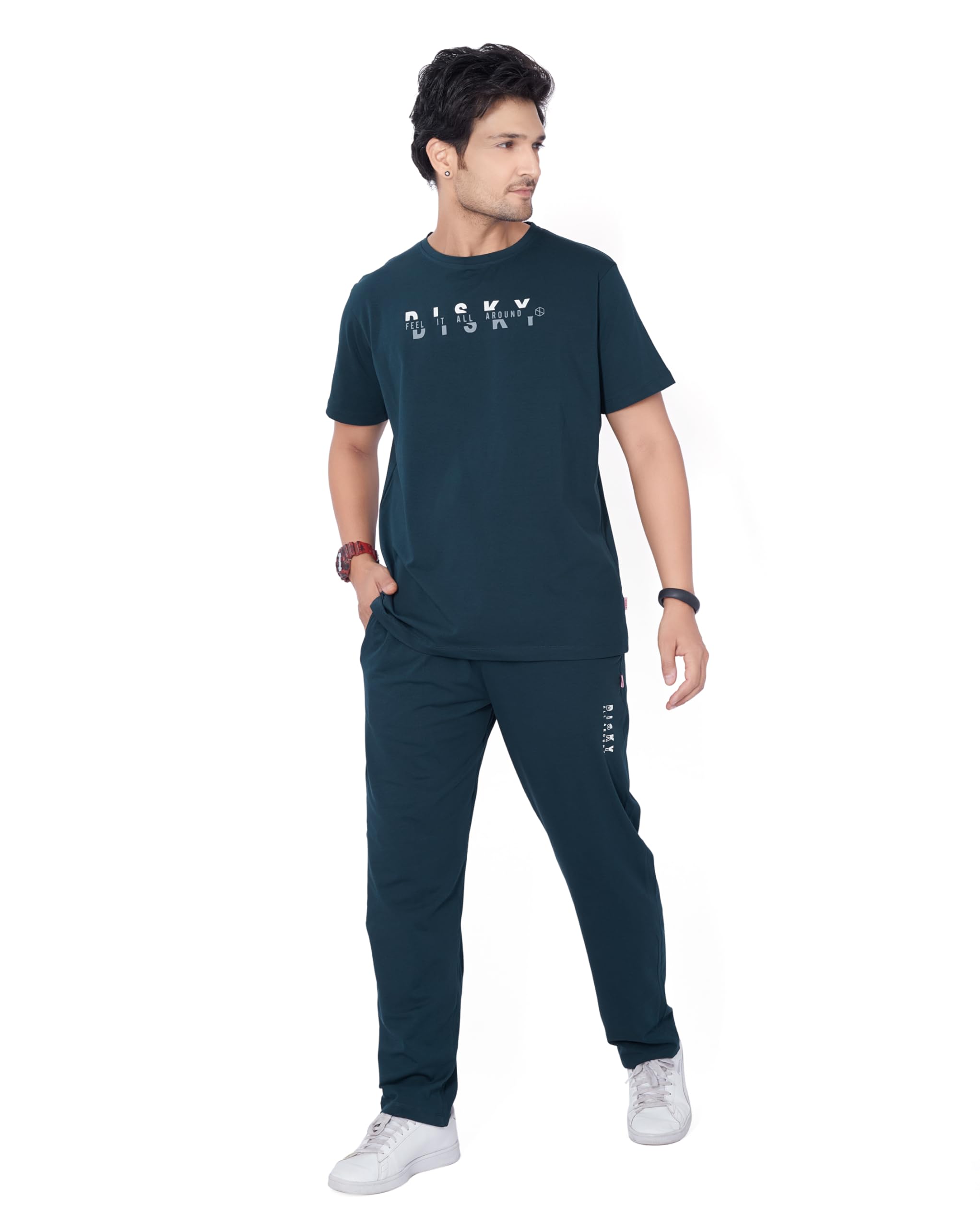 Cotton Round Neck Pyjama Set for Men's Half Sleeve T-Shirt and Pyjama Pants, Printed Casual Sleepwear & Loungewear Nightdress Night Suits Set 121