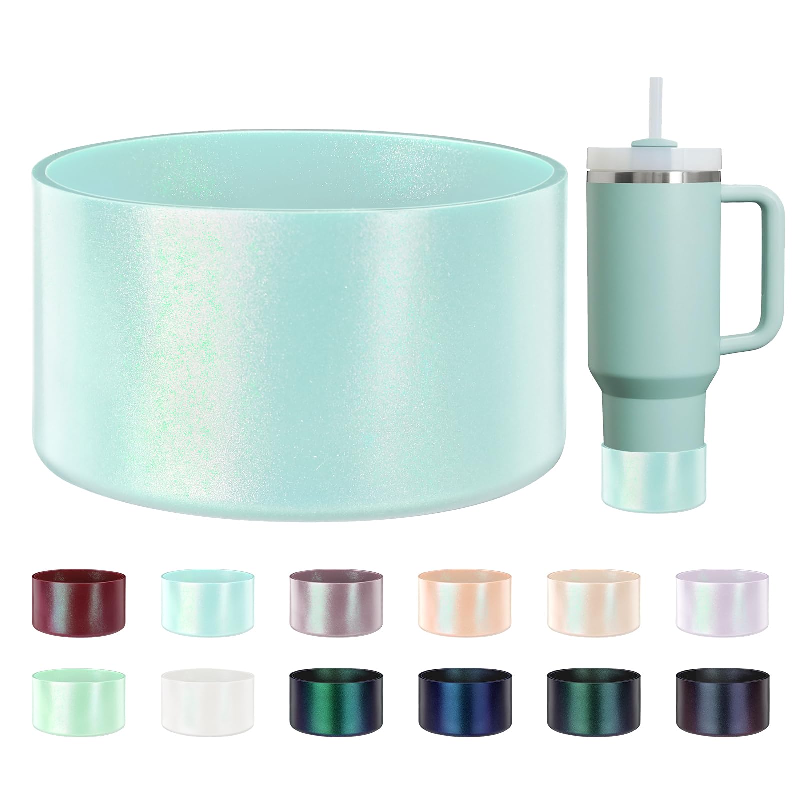 ZXFYE Glossy Gradient Silicone Boot, Compatible with Stanley H2.0 20-40oz & IceFlow 20-30oz, Chameleon Metallic Shimmer Cup Sleeve Protector for