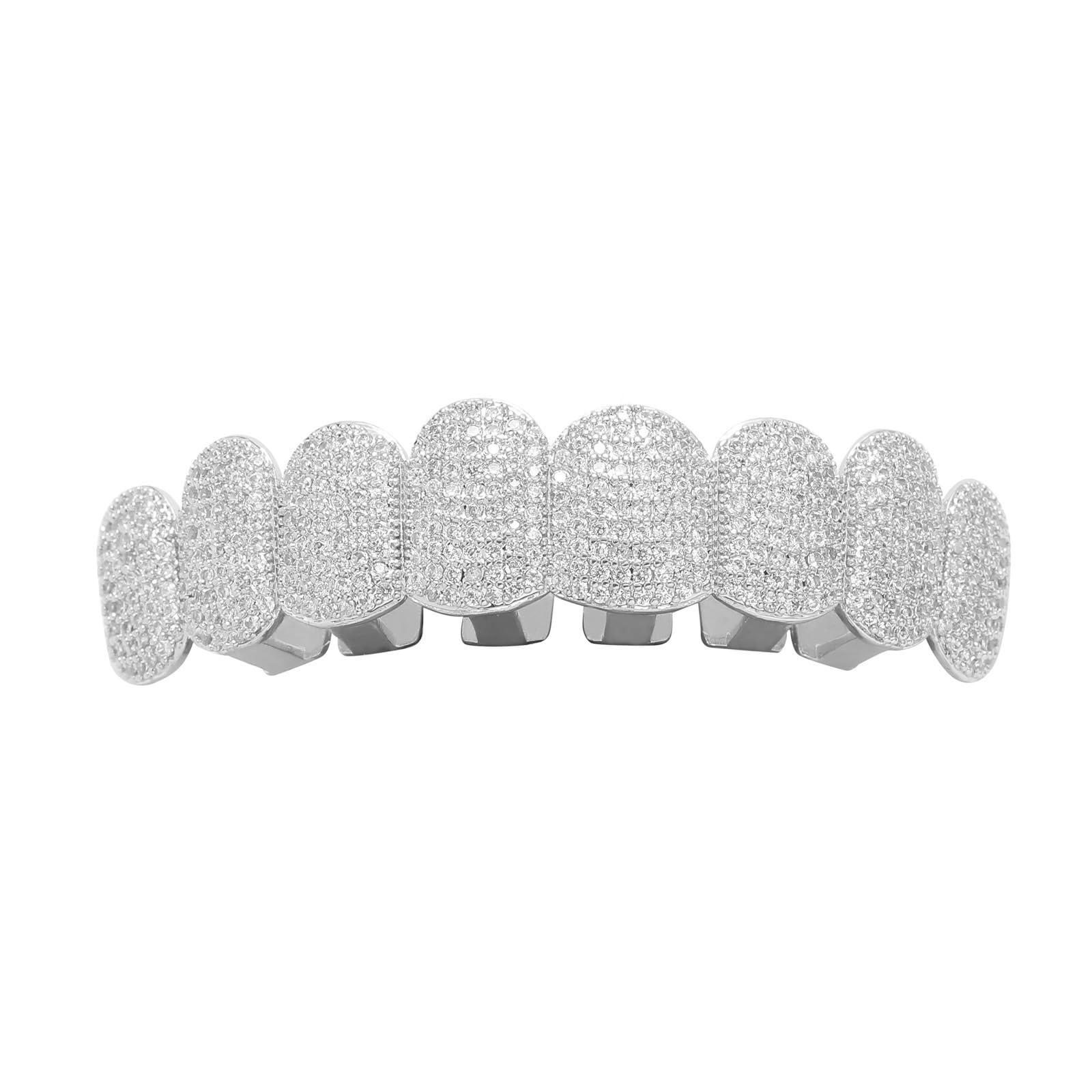 Generic Hip Hop Dents Grillz Caps Iced Out CZ Top et Bottom Plaqué Or Brillant Vampire Fangs Grillz pour vos dents pour les hommes et les femmes,Argent,set