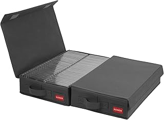 NUSWOR Minimalist Storage Box (Cassette Tape), Stackable with Lid - Holds 96 Cassettes, 16.34x9.25x3.4 Inches - Grey, 2 Count