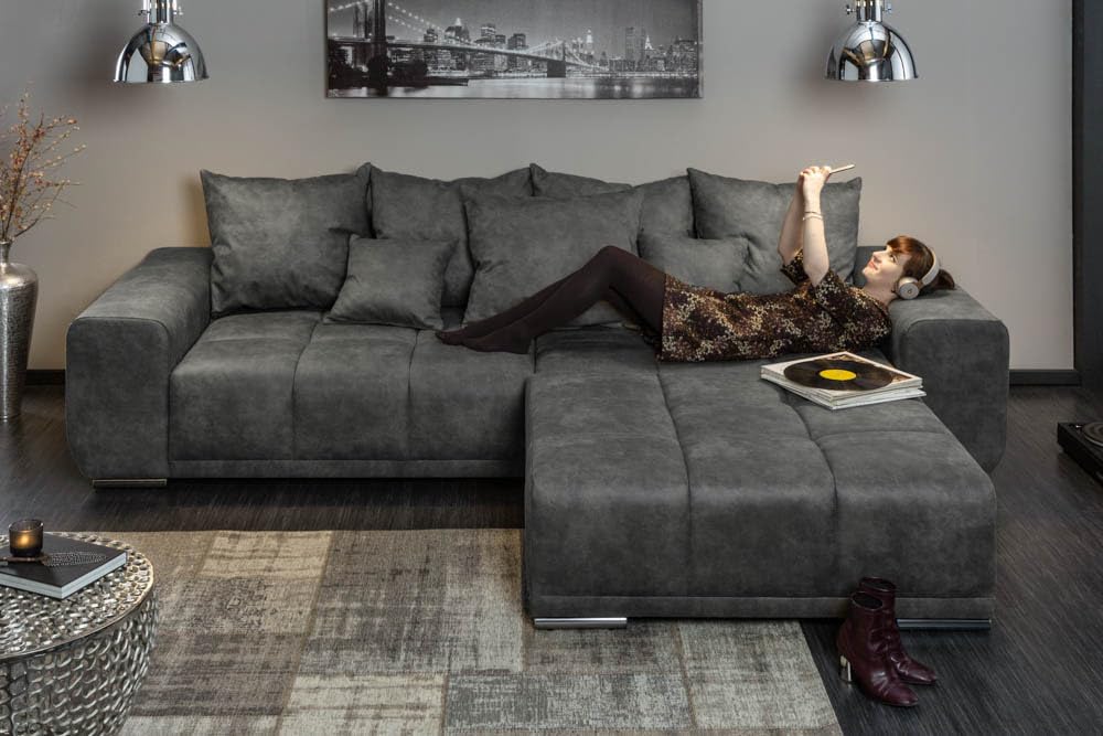 Riess Ambiente Extravagantes XXL Sofa ELEGANCIA 285cm grau inkl. Kissen Bigsofa Große Polstercouch Wohnlandschaft