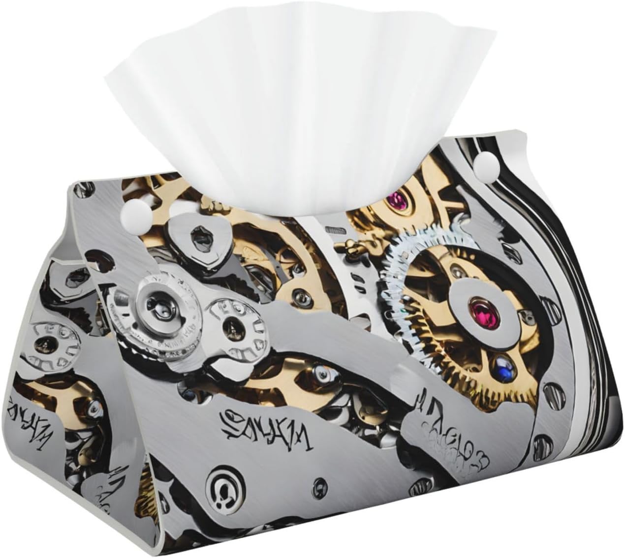 (Cool Steampunk Gears) Modern Waterproof Lightweight Soft Rectangular PVC Long Tissue Box Cover Facial Tissue Holder for Living Room Bathroom Office