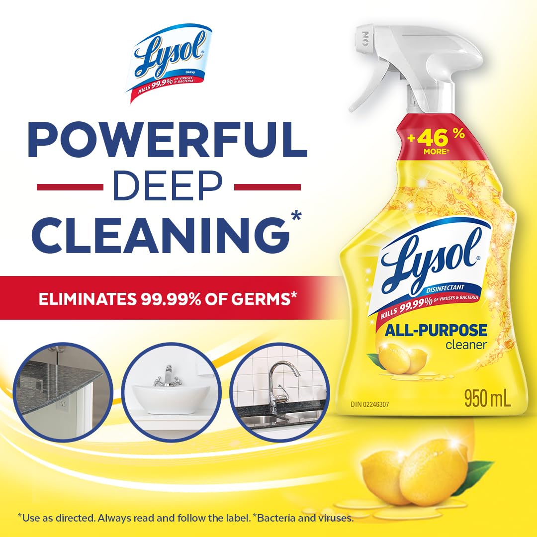 LYSOL All Purpose Cleaner Trigger Spray, Grease Fighting Multi Surface Cleaner, Removes Soap Scum, Lemon Scent, 950 mL - 2