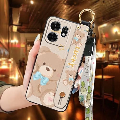 Phone Case Compatible with Honor Play60A, Wristband Design Durable Cartoon Silicone Anti-knock Shockproof Lanyard Dirt-resistant