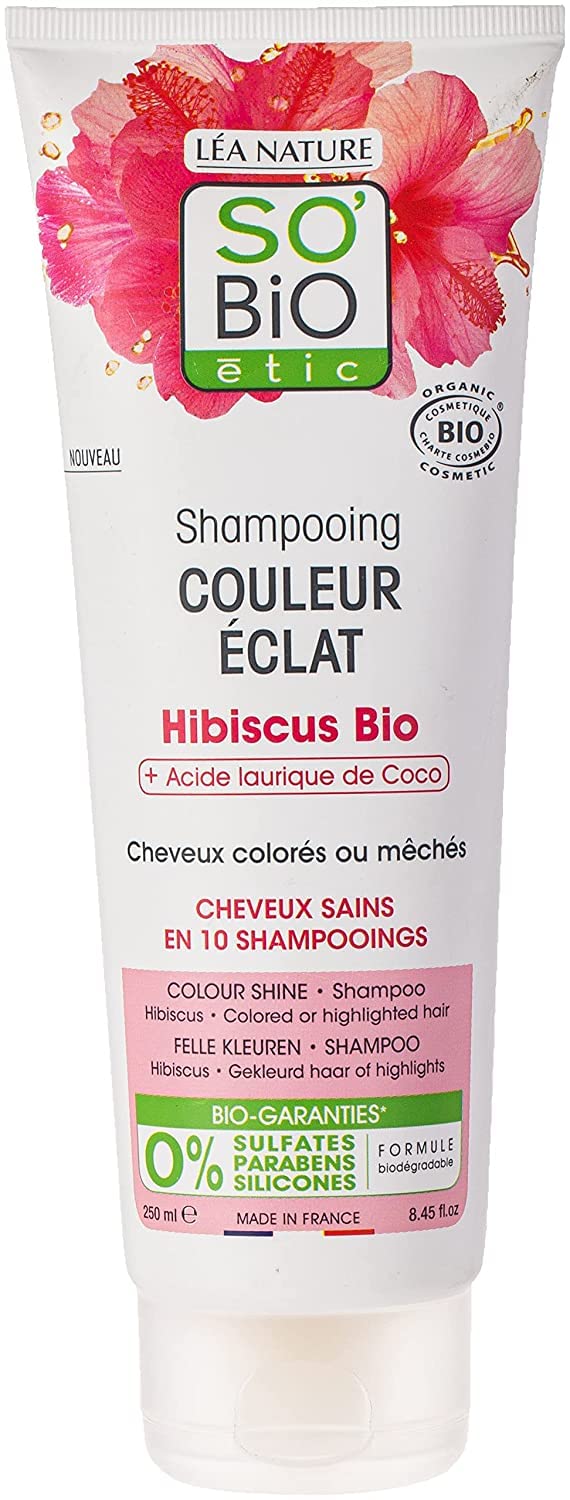 So'Bio Étic So Bio Colour Organic Shine Hibiscus Shampoo, 250ml | Sulphate-free | Silicon free | For color-treated hair.
