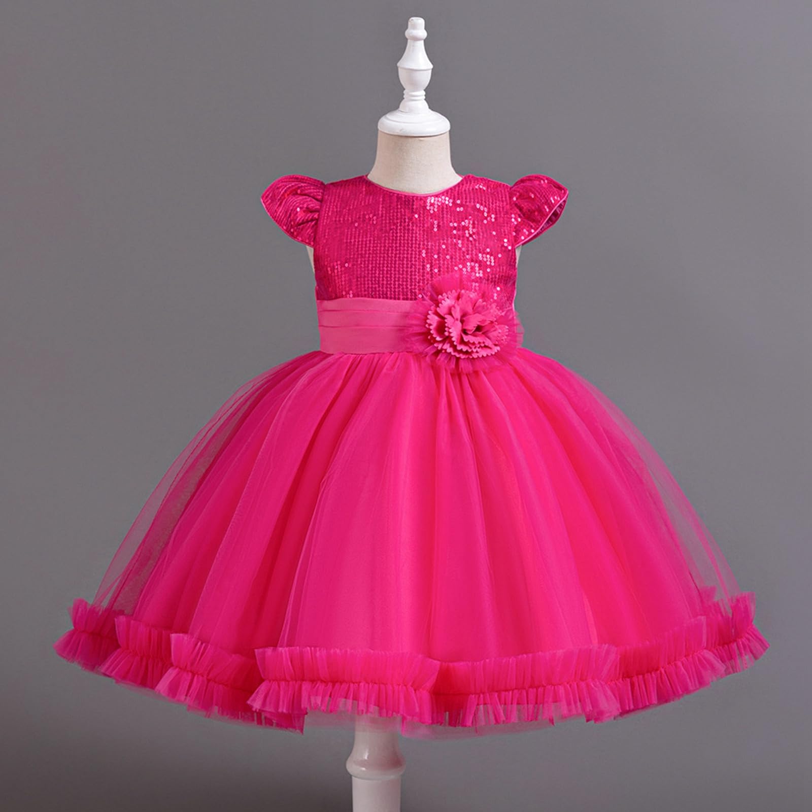 HLTYGWX Kleider Mädchen Kleider Kleider Rock Funkelndes Blumen-Partykleid für Mädchen Kurzarm Tutu-Kleid mit Glitzerdekorationen für Festliche Anlässe