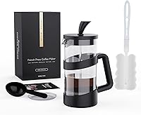 RAINBEAN Mini French Press 12oz Portable Coffee Maker - Small Glass Press for Camping, Tea, Milk Froth, Black