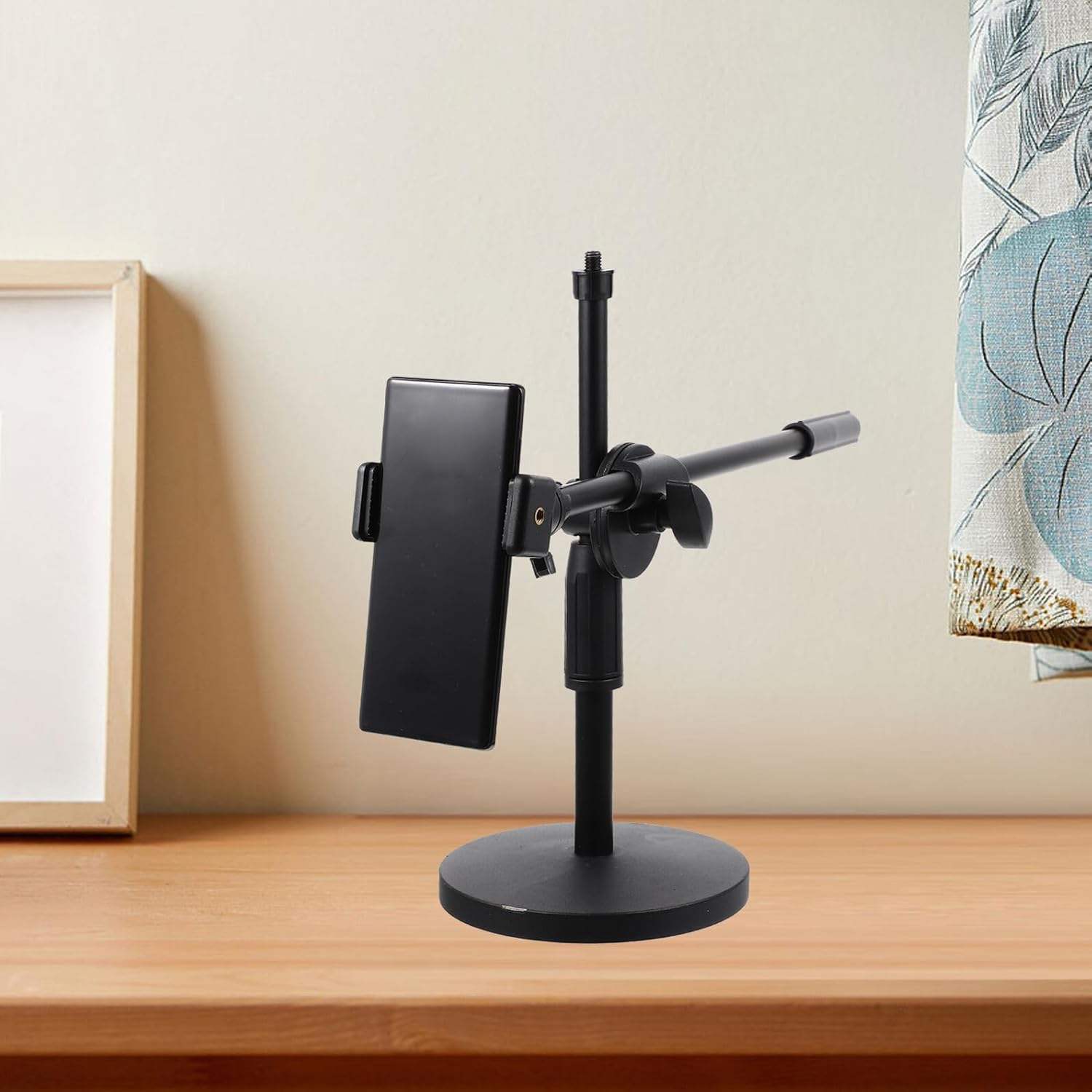 Desk Phone Holder Overhead Mount 360° Rotatable Phone Arm for Live Streaming and Video Recording Black Desktop Stand