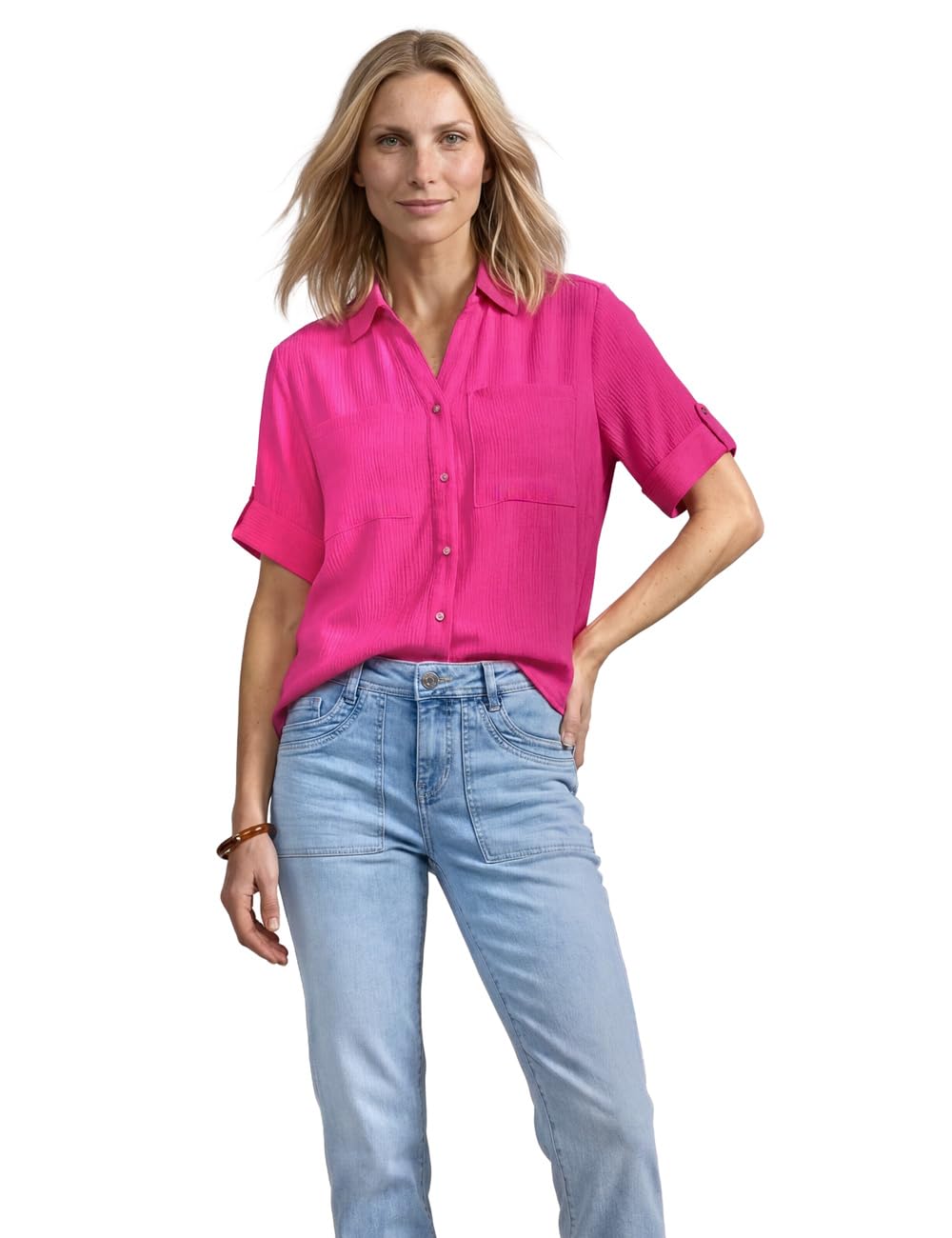 Street One Women's 3413376 Short-Sleeved Shirt Blouse with Turn-Up Details (Pack of 1), Magenta Dream, 20