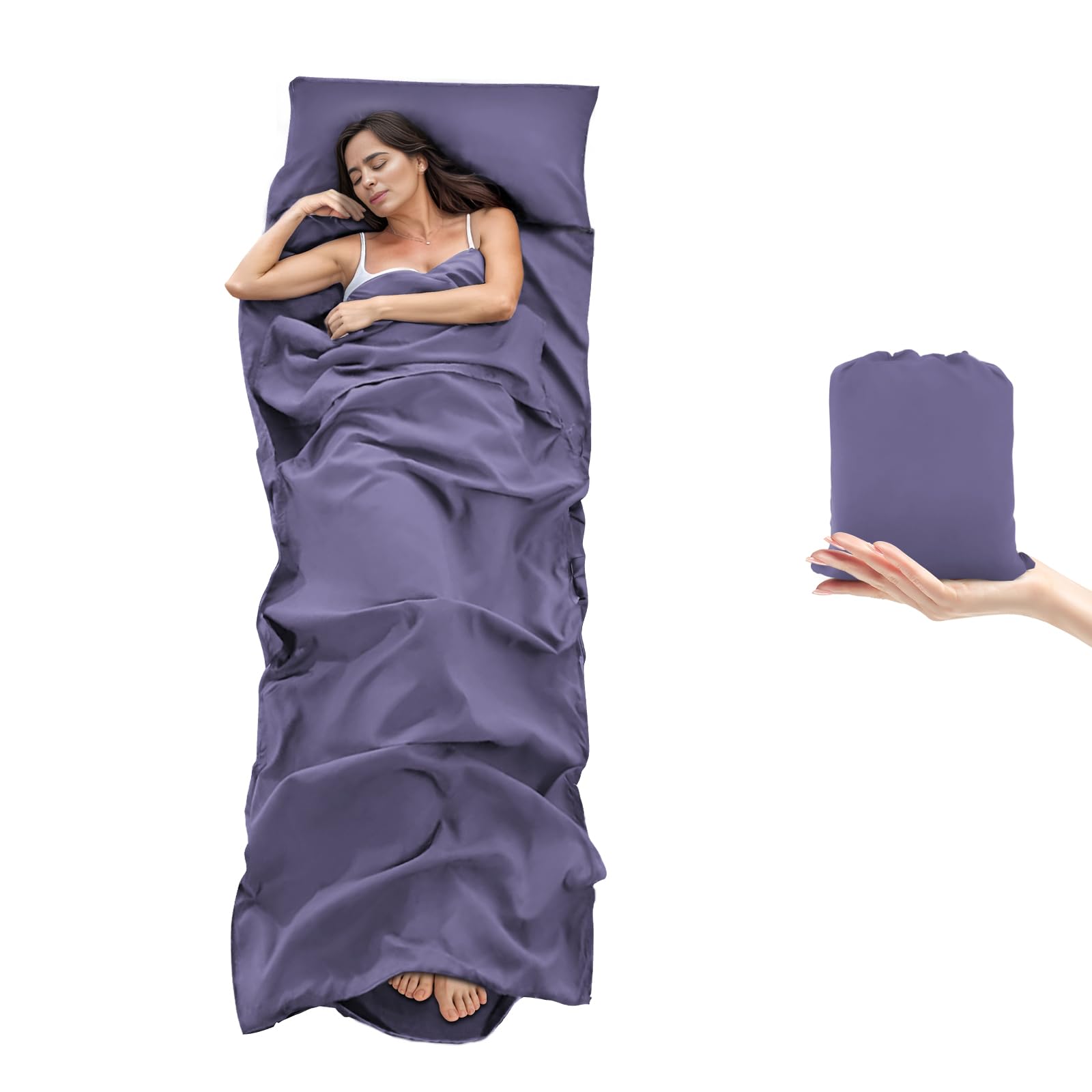 BREENHILL Sleeping Bag Liner, Camping Sheets & Travel Sheet, Hostels & Traveling Adult Sleep Sack for Backpacking, Hotels Lightweight Single & Double Camping Sleeping Bag Liners Purple