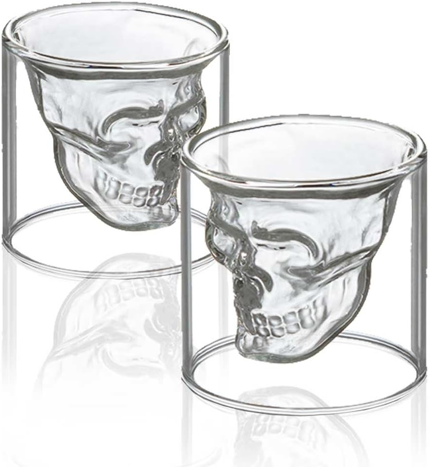 Skull Glasses -- Double Wall -- Set of Two -- 8oz Each