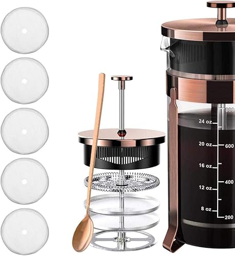 Miniatura 4 de 5 paquetes de 80 filtros de repuesto de prensa francesa, filtro de malla de acero inoxidable de repuesto para cafetera de prensa francesa de 13.2 fl