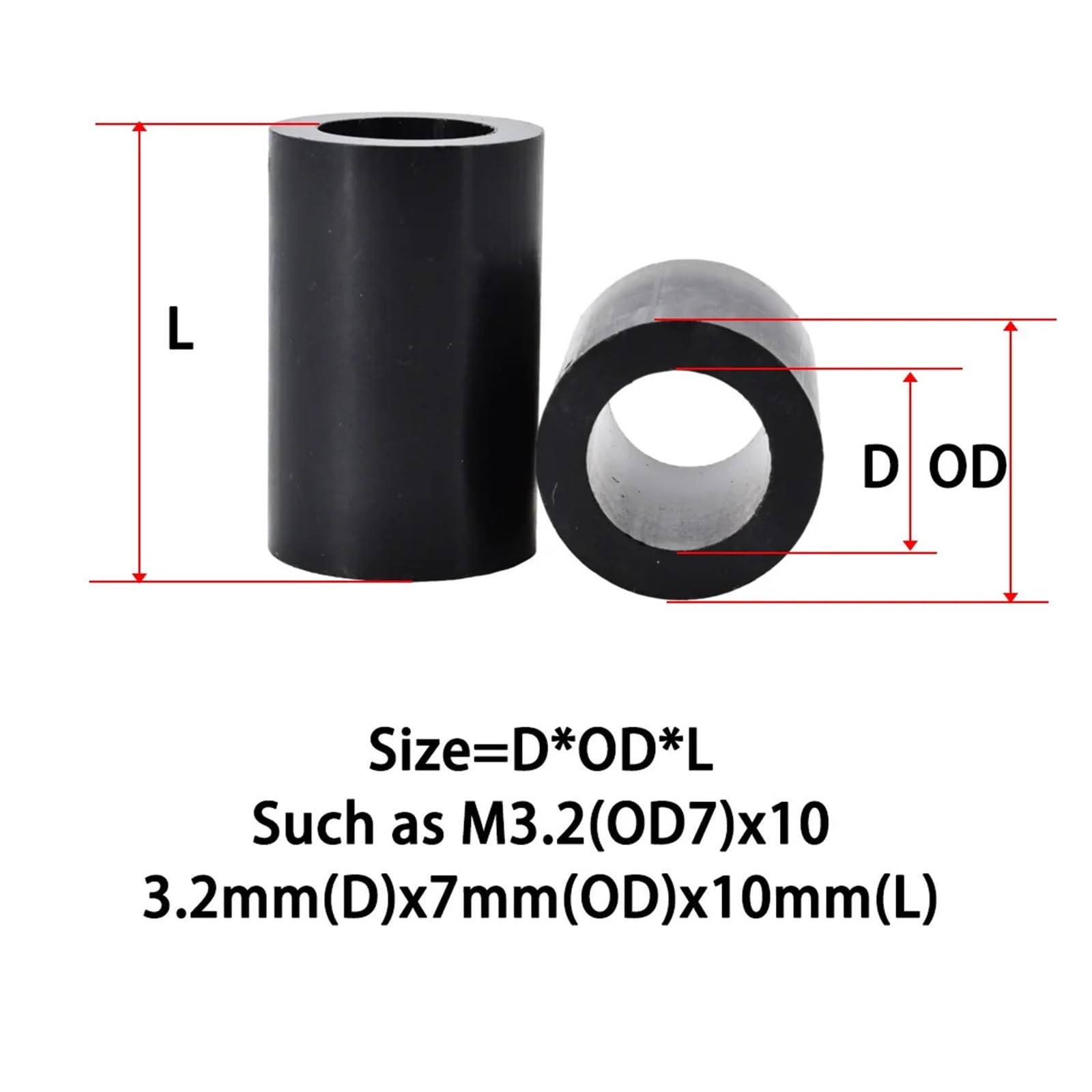 Abstandshalter, Abstandsbolzen, Unterlegscheibe, runde Säulen, schwarzes ABS, Nylon, hohl, ohne Gewinde, Abstandshalter for Leiterplattenhalterung, 100–1000 Stück(18mm(200Pcs),M8.2 (OD14))