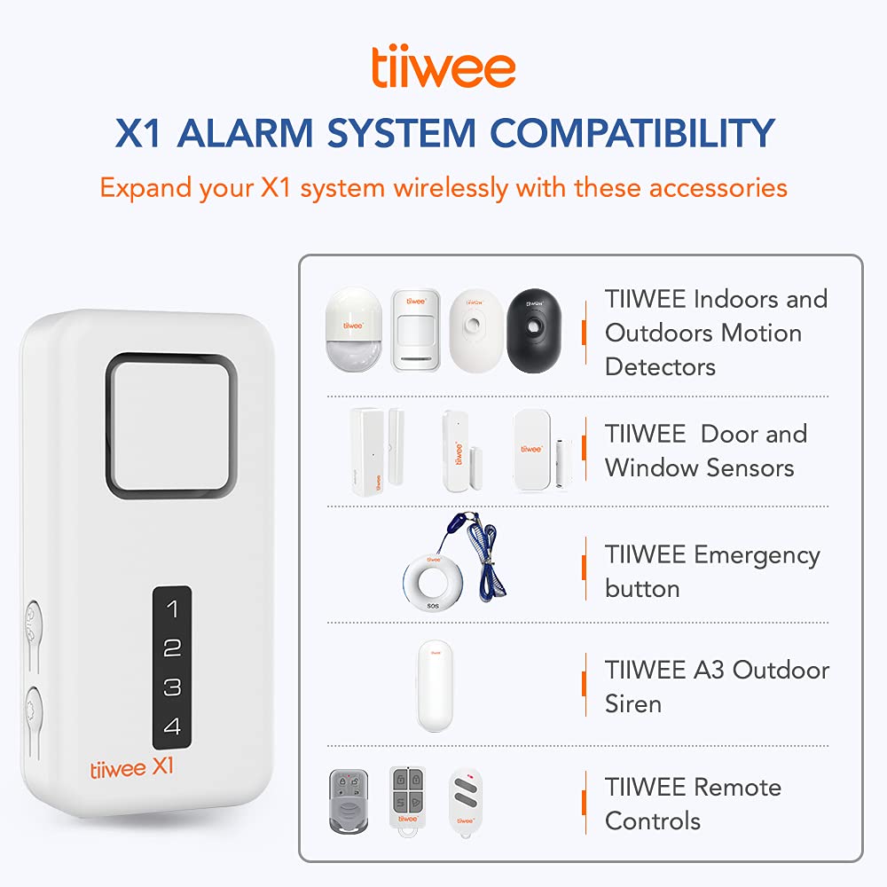 tiiwee Sistema di Allarme per Porte e Finestre - Sistema di Sicurezza con Potente Sirena, 1 Rilevatore di Movimento, 2 Sensori per Porte e Finestre e 2 Telecomandi