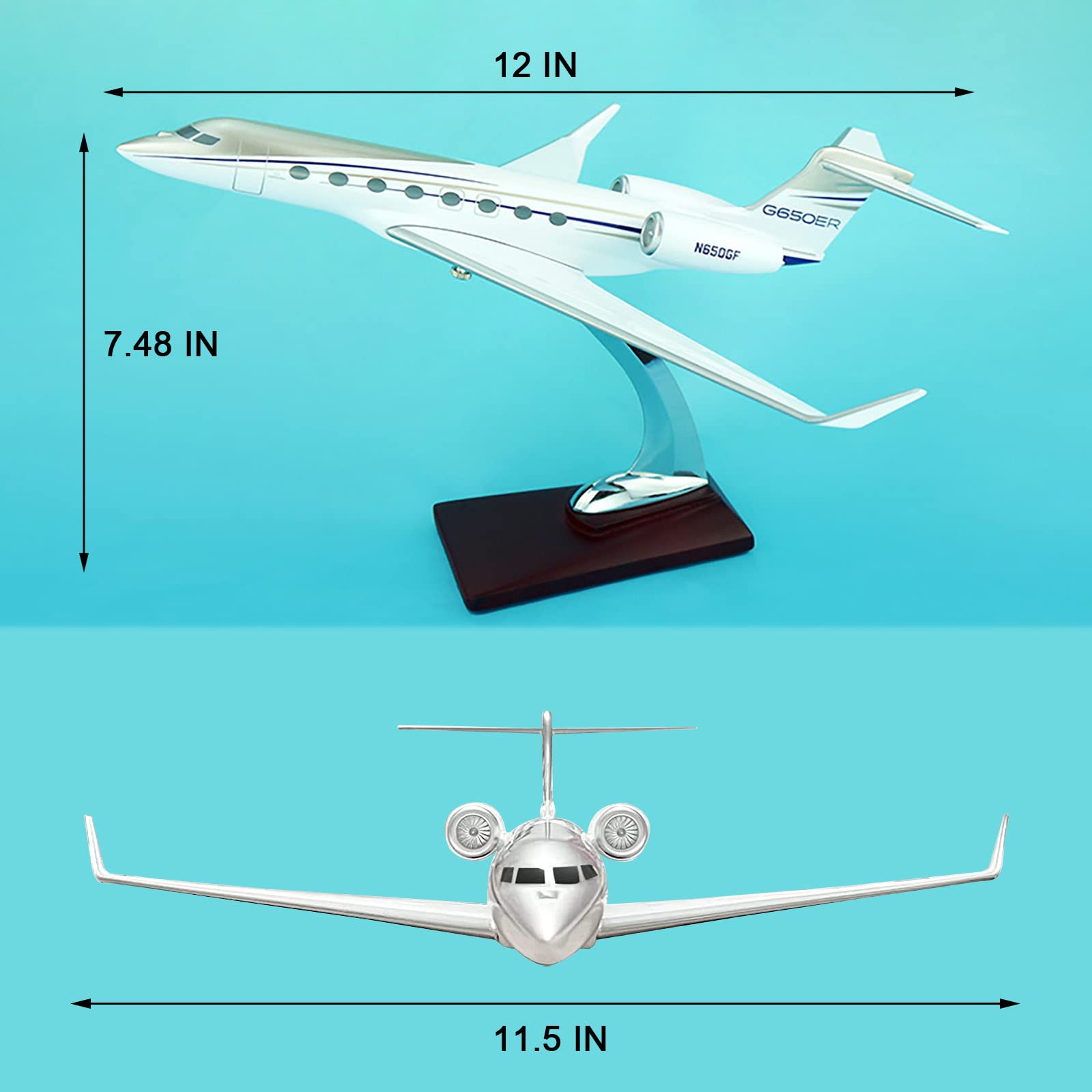 AZIZAT 12" 1/100- Modelli di aeroplani dell'aviazione Aeroplano pressofuso in Lega, Gulfstream G650 Modello di Aeroplano in Resina con Supporto Decorazione da Collezione Regalo