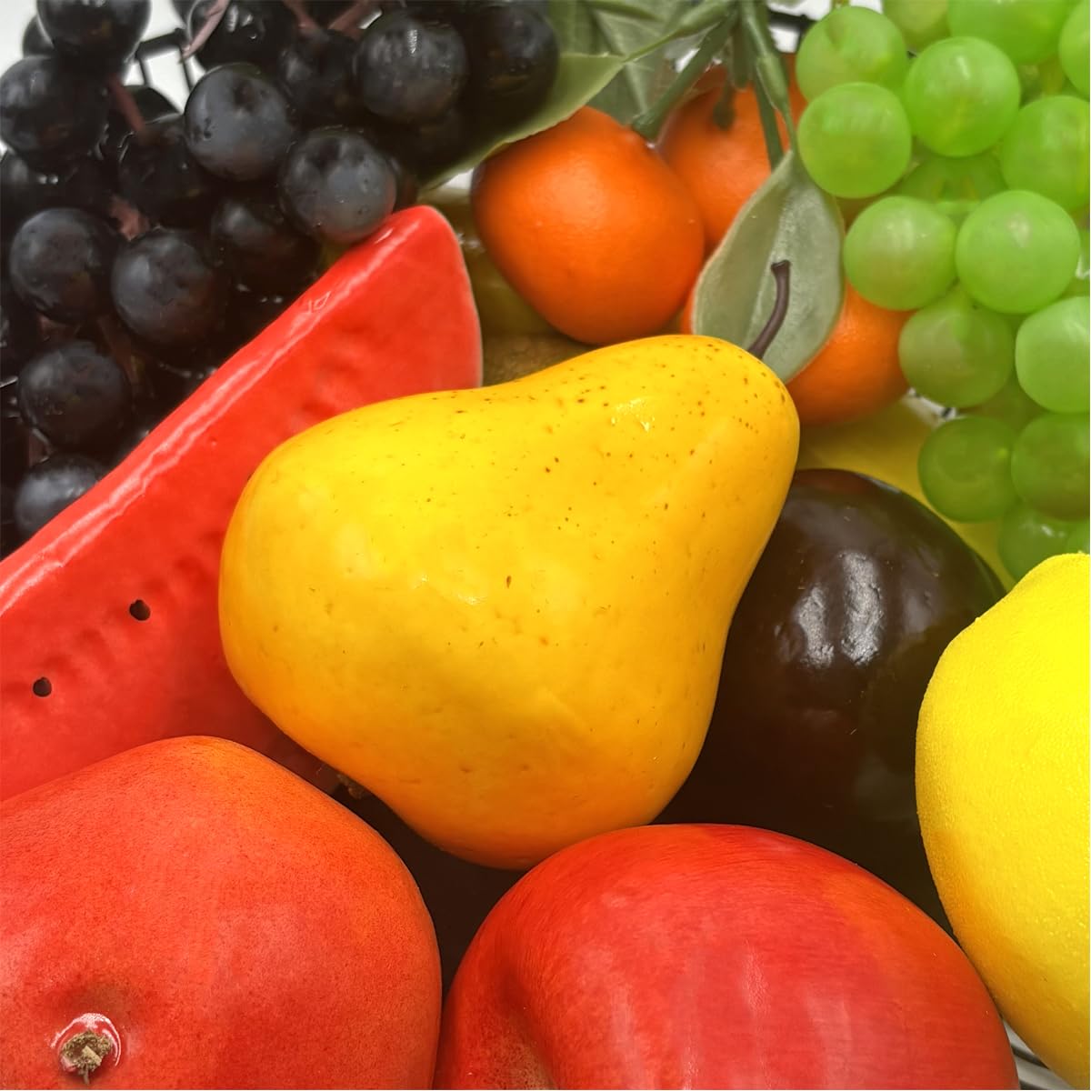 Wavefind 12PCS Fake Fruits Decoration Home Artisticial Apples Pears Lemons Grapes Pomegranates Strawberries Black Bollinger Bananas Kiwi Satsume Orange Watermelon Slices Realistic Photography Props - Image 3