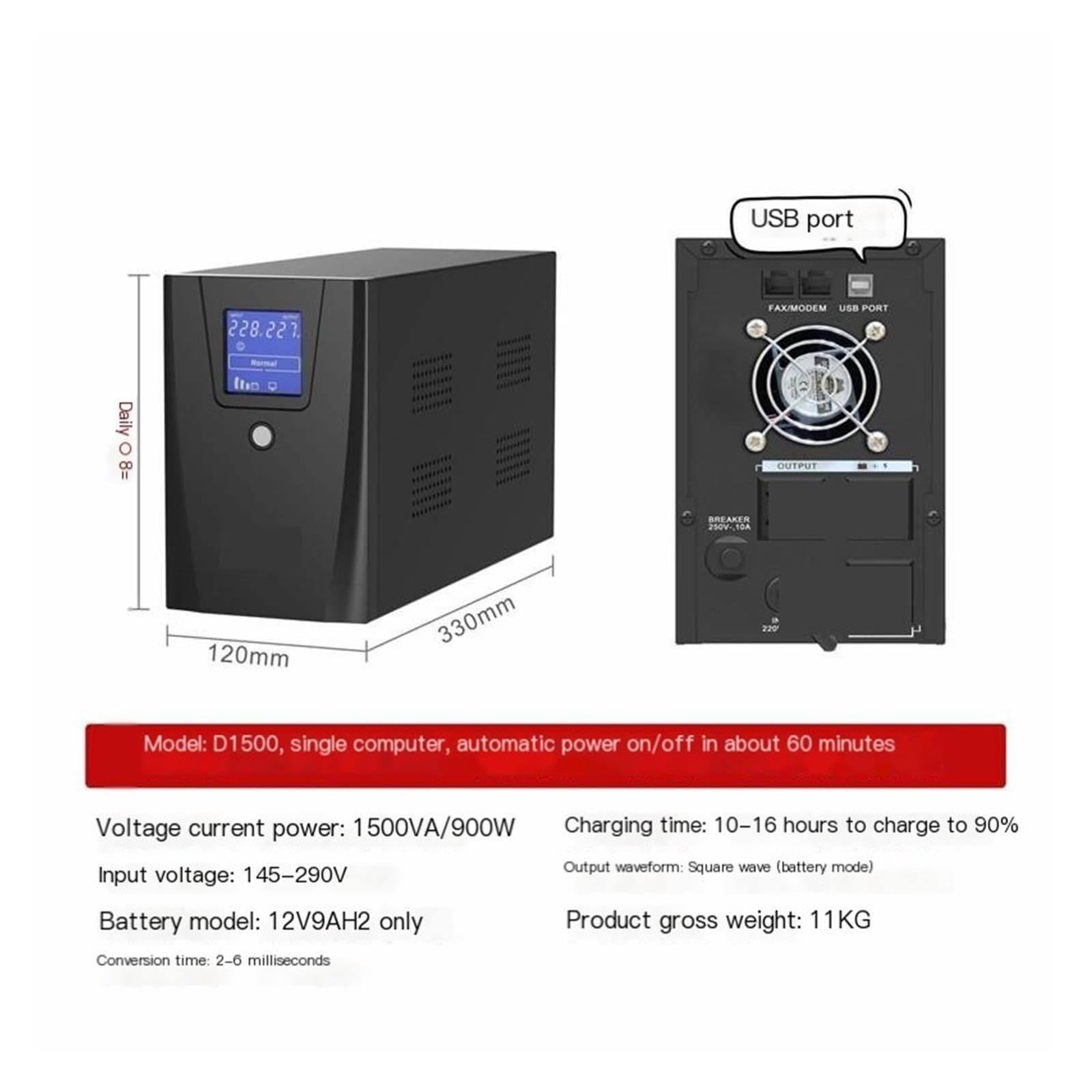 Alimentación ininterrumpida de UPS, computadora UPS de D1500-900W 1500VA