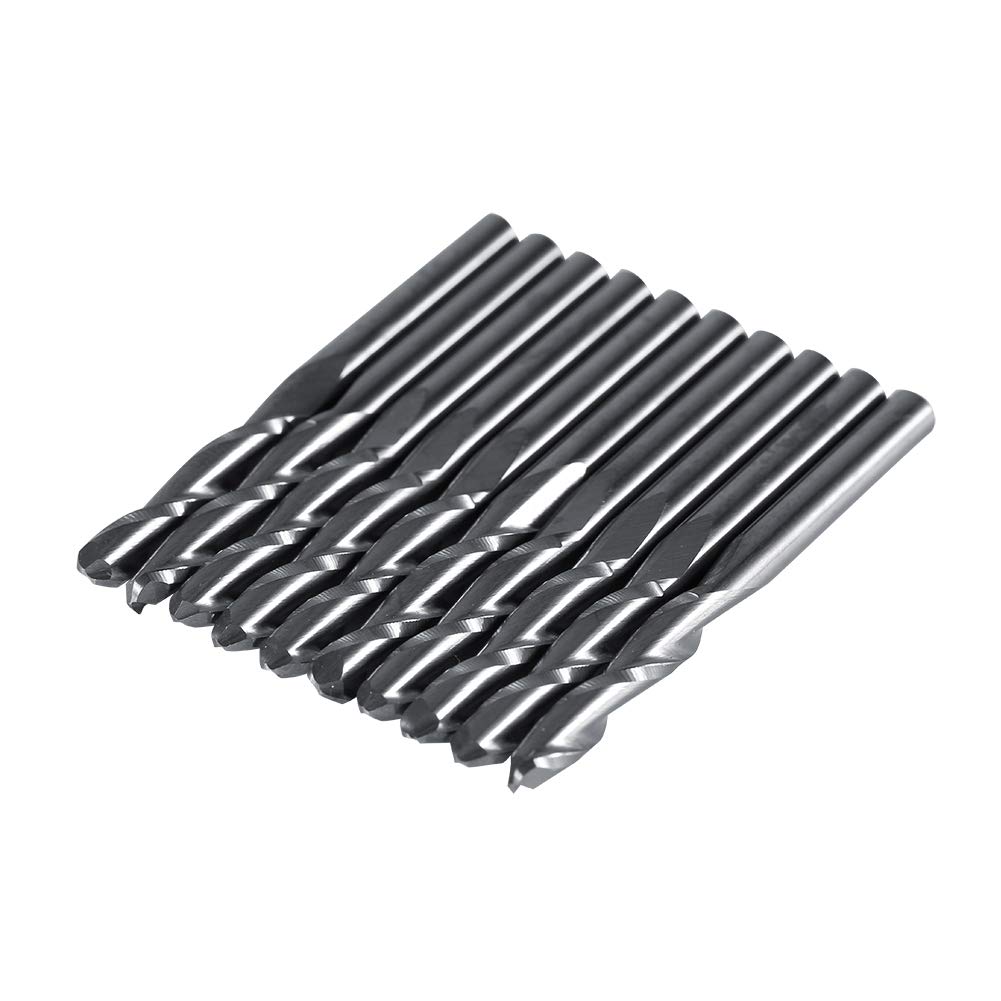 17mm 10pcs 1/8 Double Flutes Milling Cutter Engraving Bits Flute Engraving Router Bits Spiral Router Bits Cutting Tools
