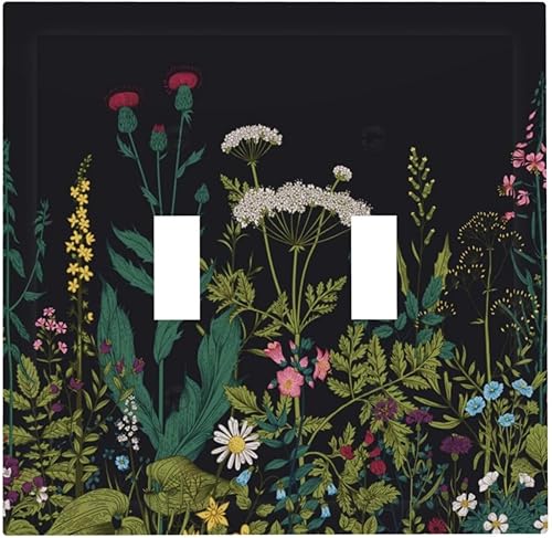 Cubierta de interruptor de luz de palanca doble de flores silvestres de 2 bandas, placa frontal eléctrica para decoración de pared para granja,