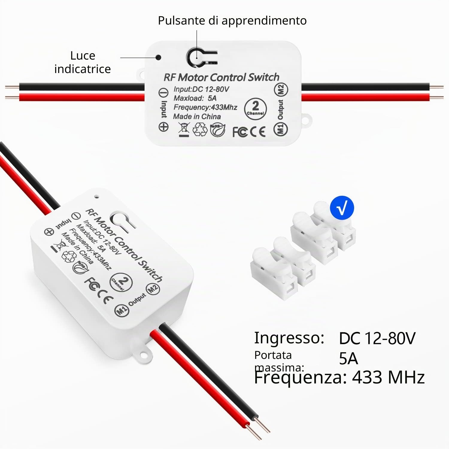 DieseRC Interruttore di Telecomando del Motore CC senza fili Controller Ricevitore Relè CC 12V - 80V 5A con 2 Trasmettitori, Motore di Controllo Radio avanti e indietro