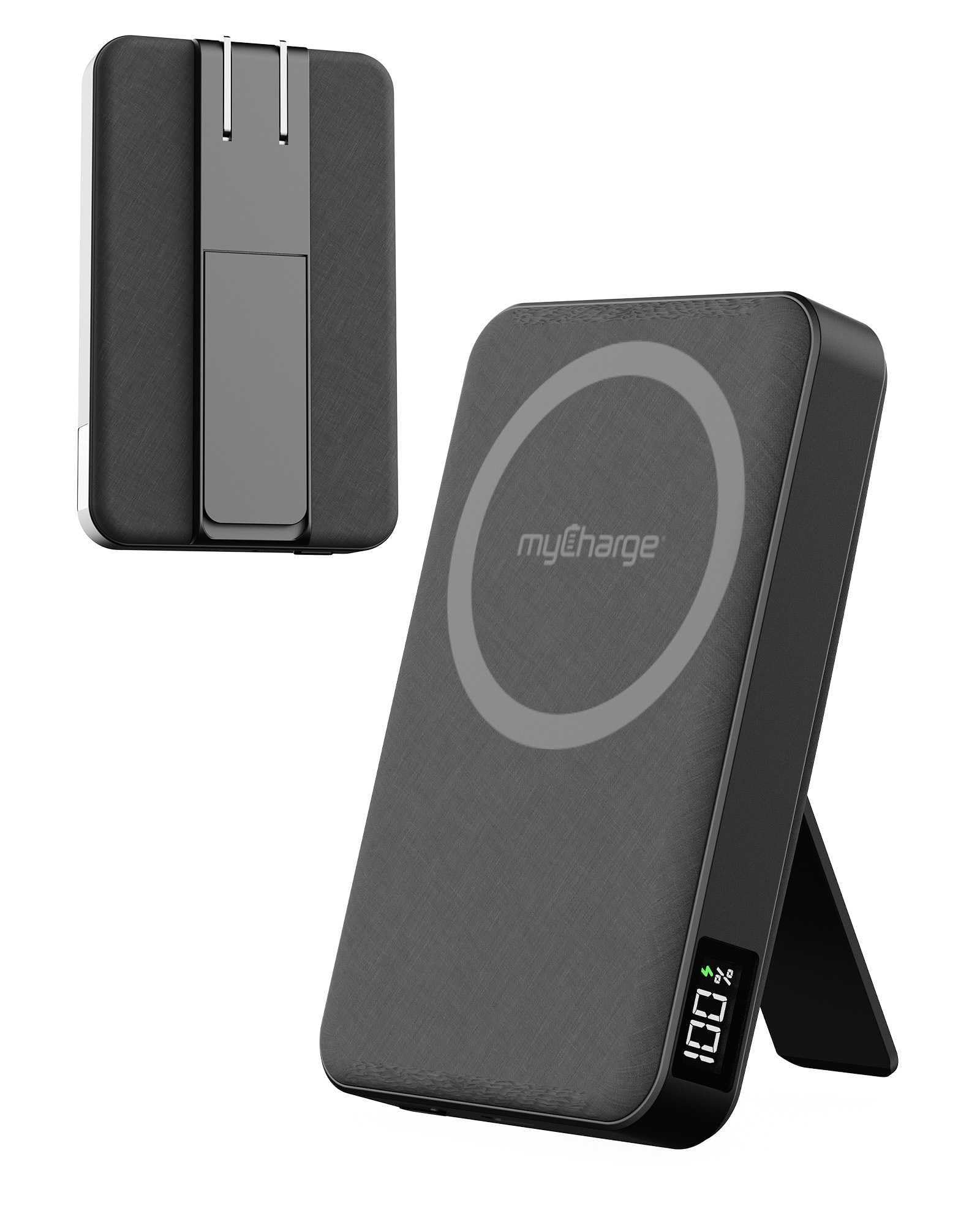myCharge CliqLuxe+ Magnetic Wireless Power Bank 5,000mAh | iPhone & MagSafe Compatible | Qi2.2 25W Mag Safe Portable Charger | Built-in Wall Plug &