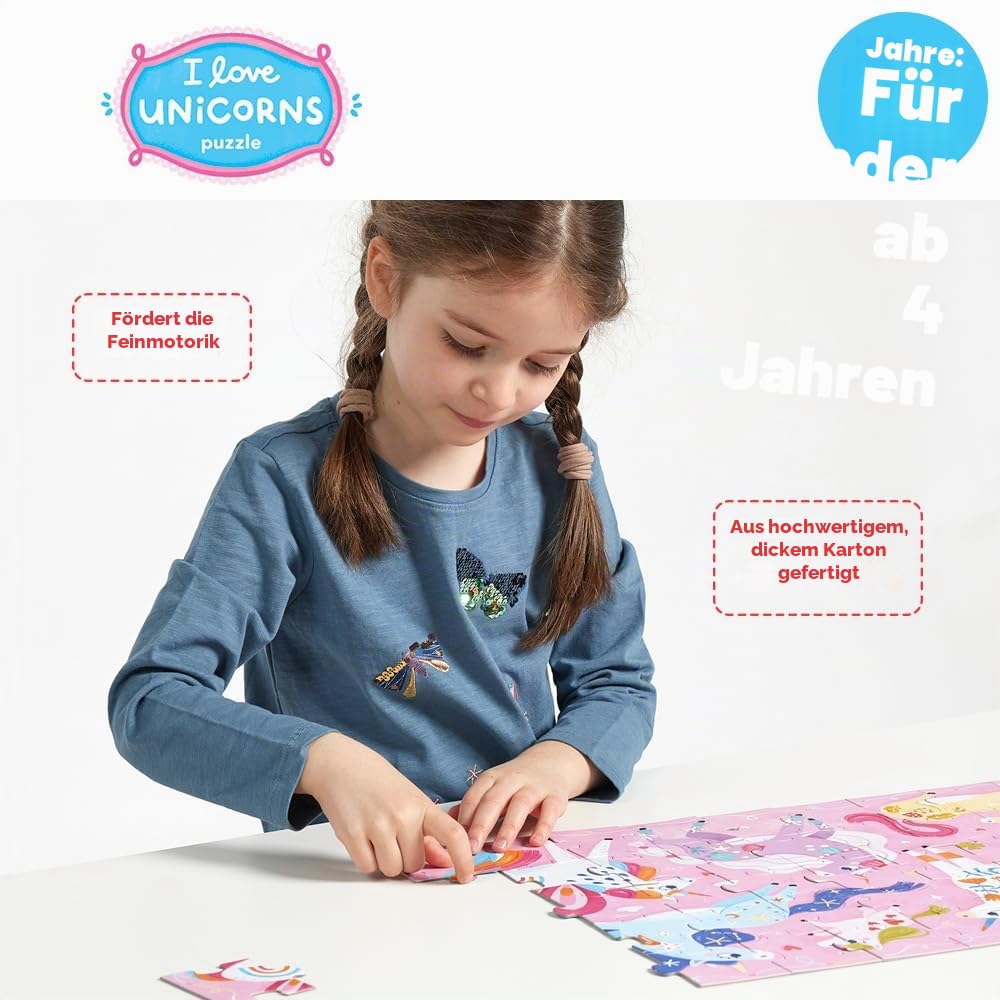 I Love Unicorns Puzzle 4+, 60 Teile Lernpuzzle für Kinder 4+, Bodenpuzzle Einhörner