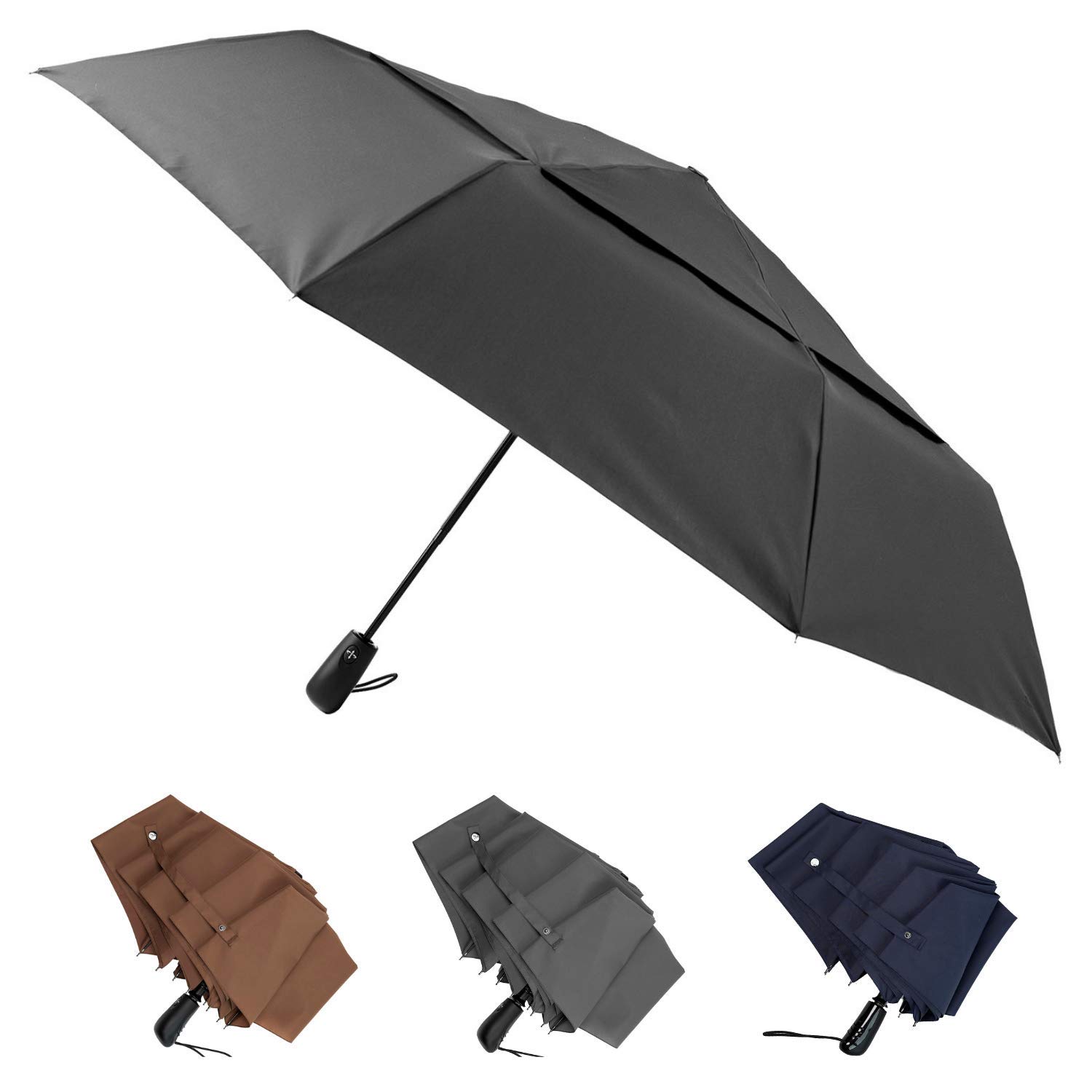 A.BrollyStonehenge Large Windproof Travel Umbrella - 54 Inch Double Vented Canopy w/Auto Open and Close Button - Big Enough To Fit In 2 Adults