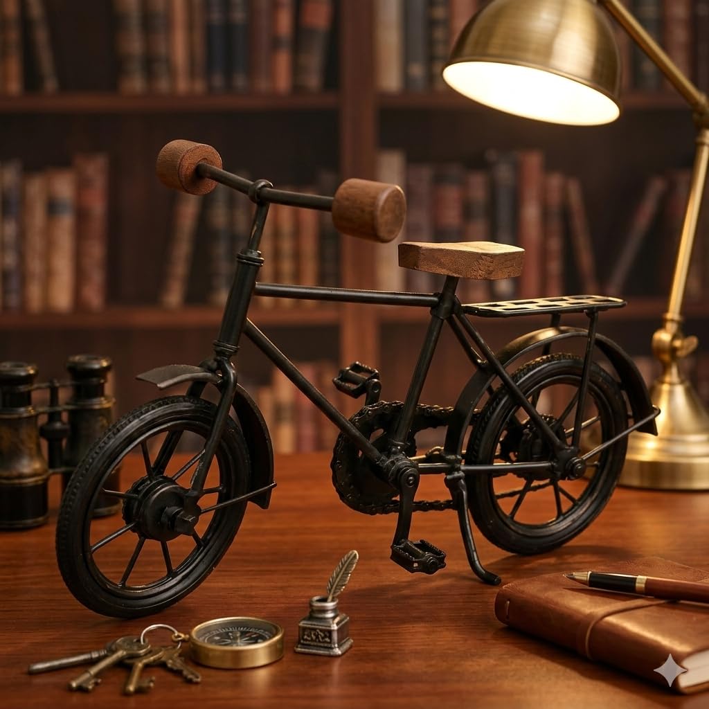Handcrafted Iron & Wooden Decorative Mini Cycle with Storage Rack, Vintage Bicycle Showpiece for Home & Office Décor, Table & Shelf Decoration-image-8