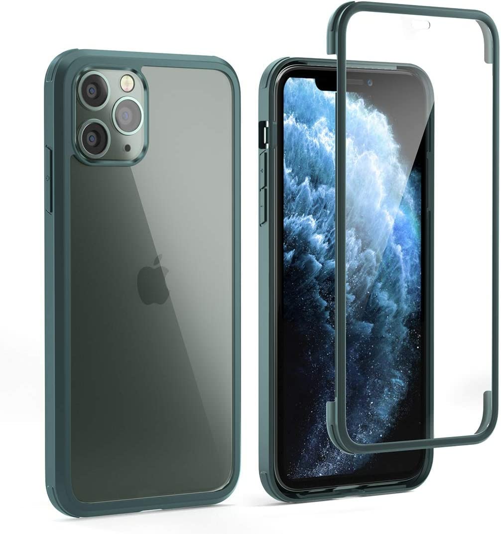 Leedia 360 Grad Hülle Kompatibel mit iPhone 11 Pro Max Hülle Ganzkörper Eingebautem Glas Displayschutz Schutzhülle Transparent Handyhülle für iPhone 11 Pro Max 6.5" Grün