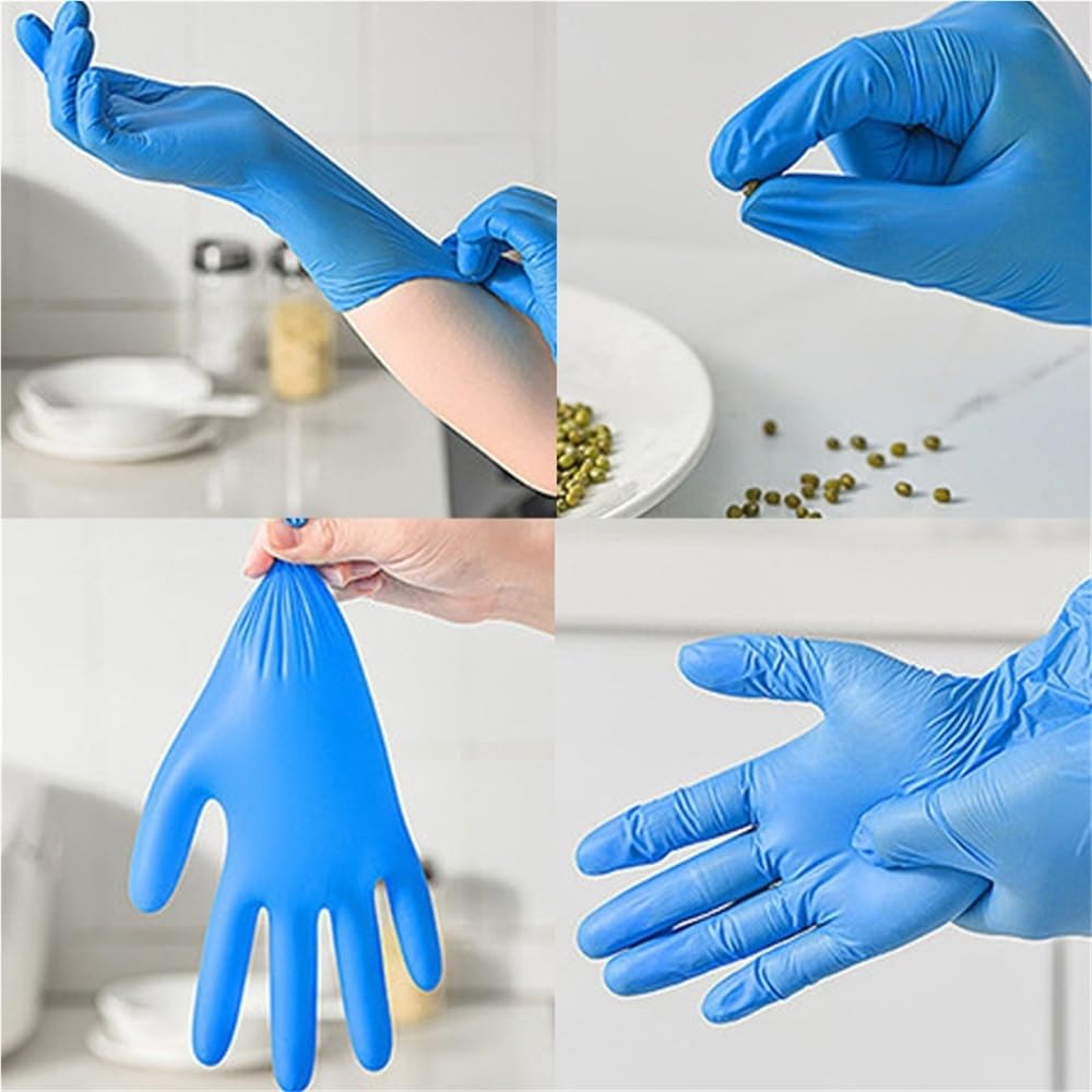 50/100 pezzi Guanti monouso in nitrile blu impermeabili da cucina Lavastoviglie Animali domestici Bagno Bellezza Strumenti for lo styling dei capelli(Blue-100PCS,XL)