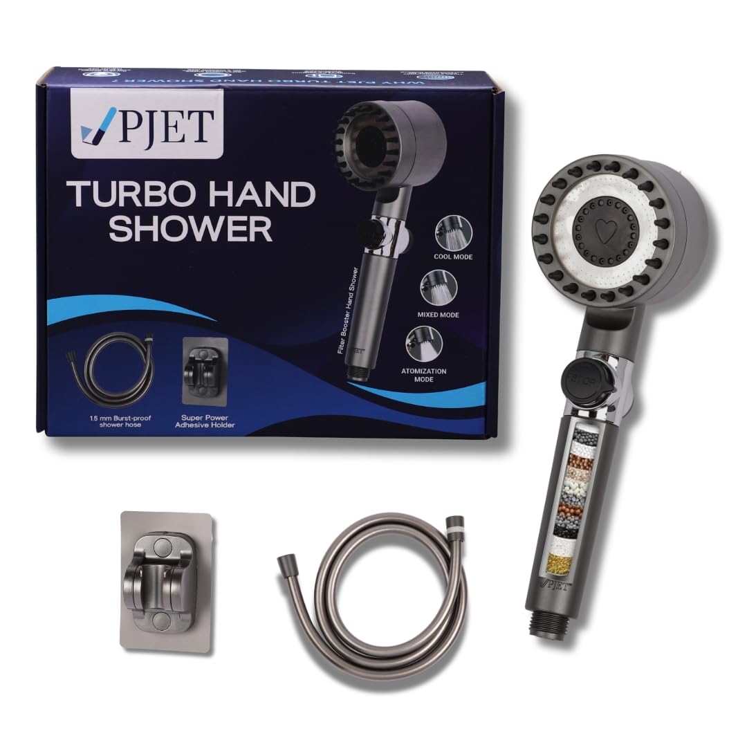 Tubro Shower Filter for Hard Water for Hair | 2-in-1 Black Handheld Shower Head for Bathroom with Filter | 3-Mode High Pressure Spray | Hard Water Softener Set with Pause Button