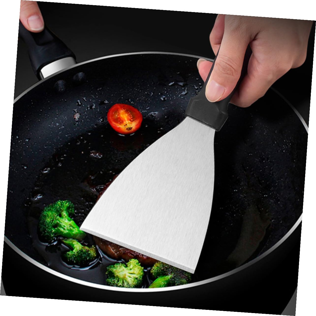 Stainless Steel BBQ Tool with Burger Press Multi-Function Spatula and Pastry Basting Brush for Outdoor Grilling Camping High-Temperature Resistant Cooking Accessories with