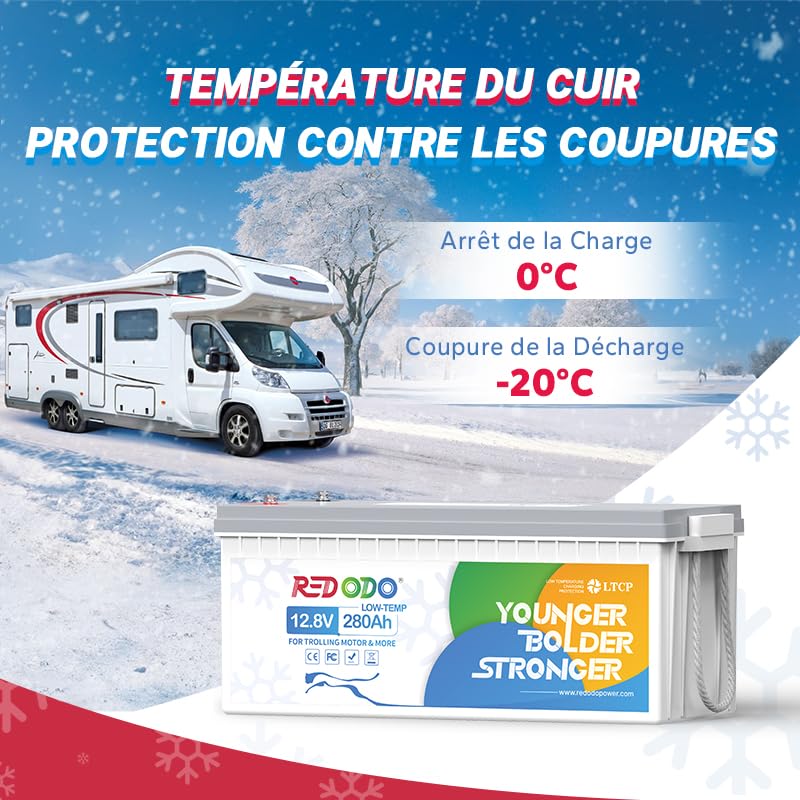 Redodo 12V 280Ah(1 Pack) LiFePO4 Batterie avec Low-Temp Protection 3584Wh Batterie Lithium Intégré 200A BMS Parfait pour Systèmes Solaires Bateaux Stockage d'Energie à la Maison Camping-Cars