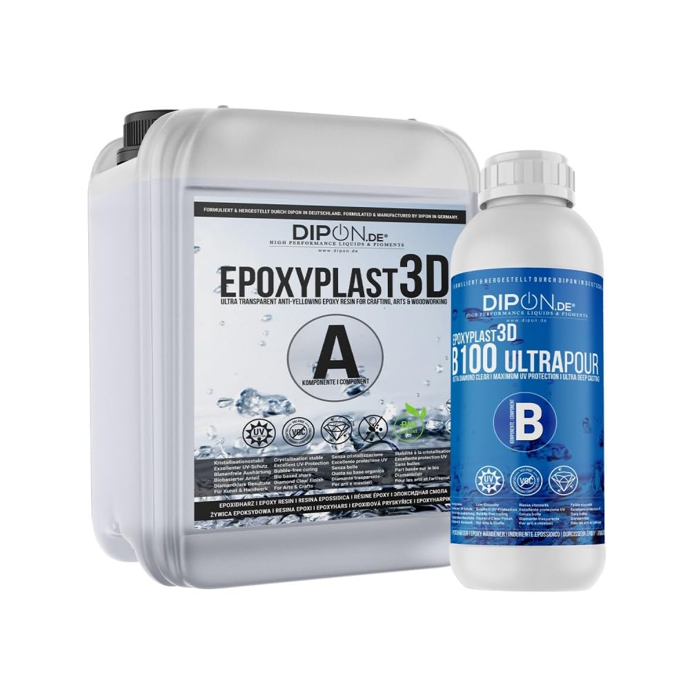 3,0 KG Epoxidharz EpoxyPlast 3D B100 ULTRA POUR 11 CM (110 MM) Gießhöhe für Rivertische I Ultra Diamantklar I Maximaler UV Schutz I Gießharz I Glasklar I Resin I Epoxi I EP I Tisch