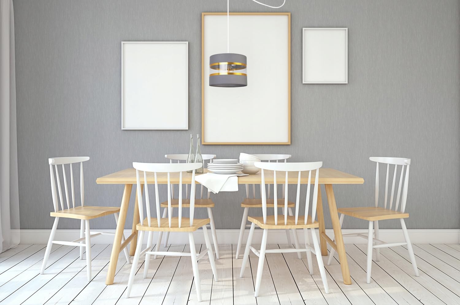 Light-Home Spider Elegance Deckenleuchte Pendelleuchte - Moderner Deckenleuchter für Schlafzimmer Wohnzimmer und Küche im Glamour Stil - E27 mit 1 Lichtpunkt - Lampenschirm Stoff 20cm - Weiß und Grau