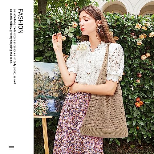 Image of hatisan Crochet Bag for Women, Handmade Knit Beach Tote Bag Summer