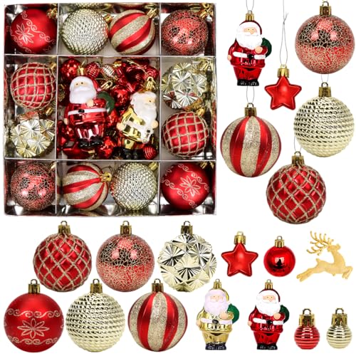 Weihnachtskugeln Rot Gold, 44pcs Christbaumkugeln Set 6cm,...