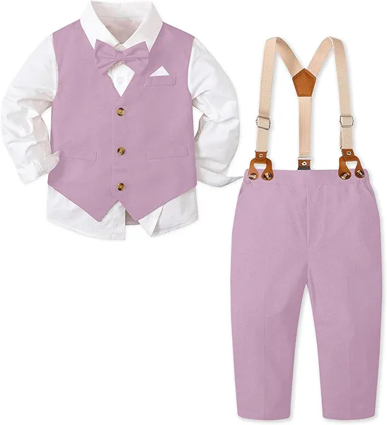 SANGTREE Boys Cotton Linen Suit Formal Set Baby Clothes Boy Gentleman Wedding Ring Bearer Outfits, 3 Months - 9 Years