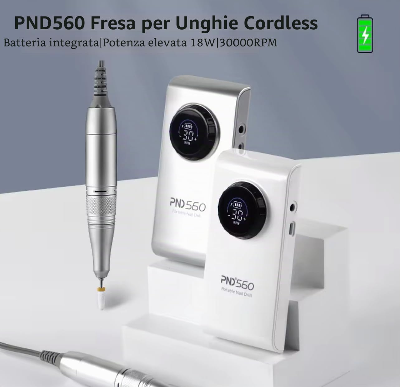 Fresa per Unghie Professionale 30000 RPM - Trapano Unghie Elettrico Portatile Senza Fili - 18W Potente e Ricaricabile con Display LCD - Kit Manicure e Pedicure per Gel, Acrilico e Semipermanente