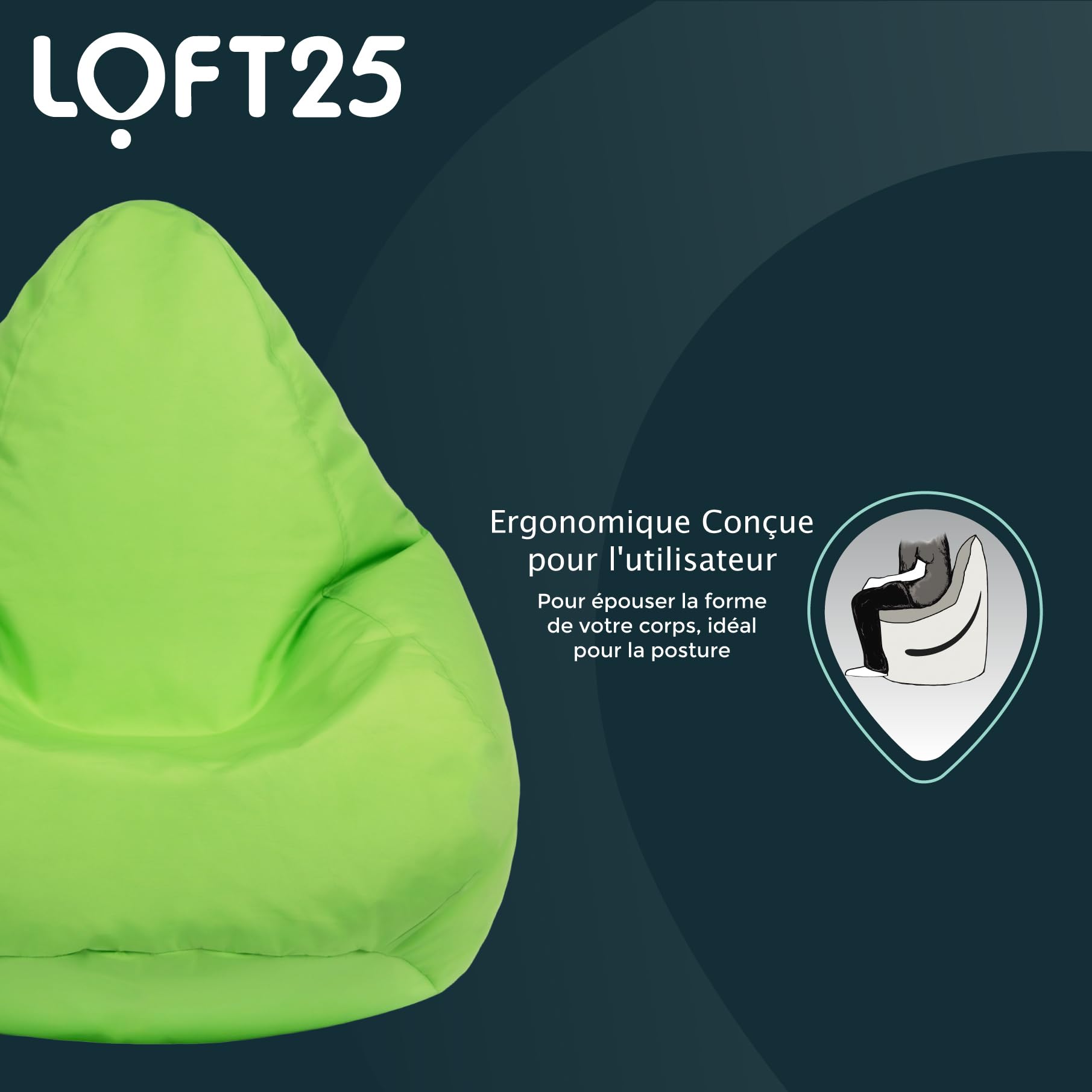 Loft 25 Fauteuil de Gamer Pouf pour Enfants | Pouf d'intérieur et d'extérieur pour Salon | Mobilier pour Enfants résistant à l'eau | Conception ergonomiques (Citron Vert, Sac à fèves)