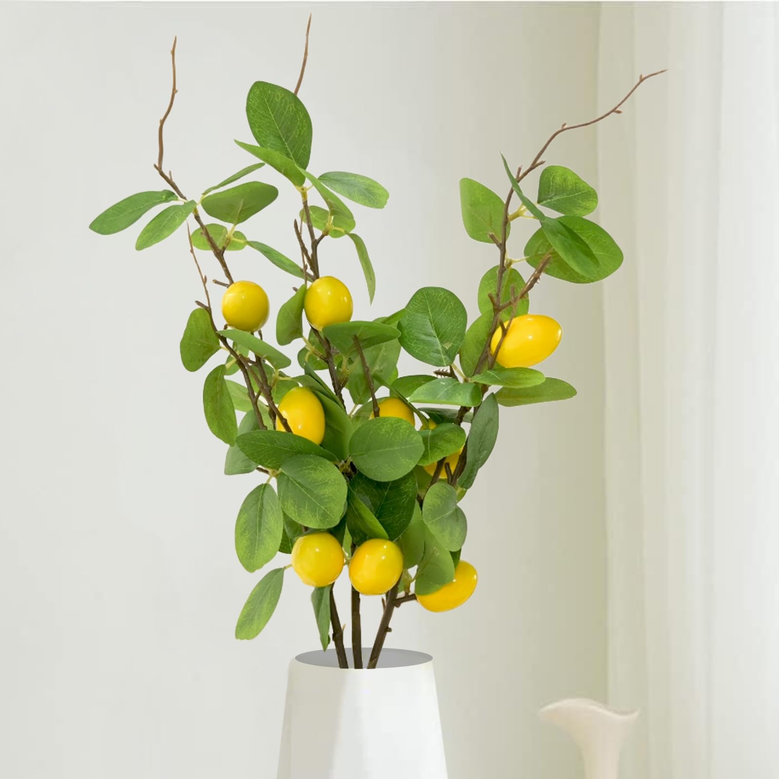 Photo 1 of Artificial Lemons Branches 3pcs 27.5inch Lemon Stems for Vases Realistic Fruit Bouquet Faux Lemon Tree Branch Fake Lemons for Kitchen Home Wedding Party Spring Summer Decorations DIY Floral Crafts