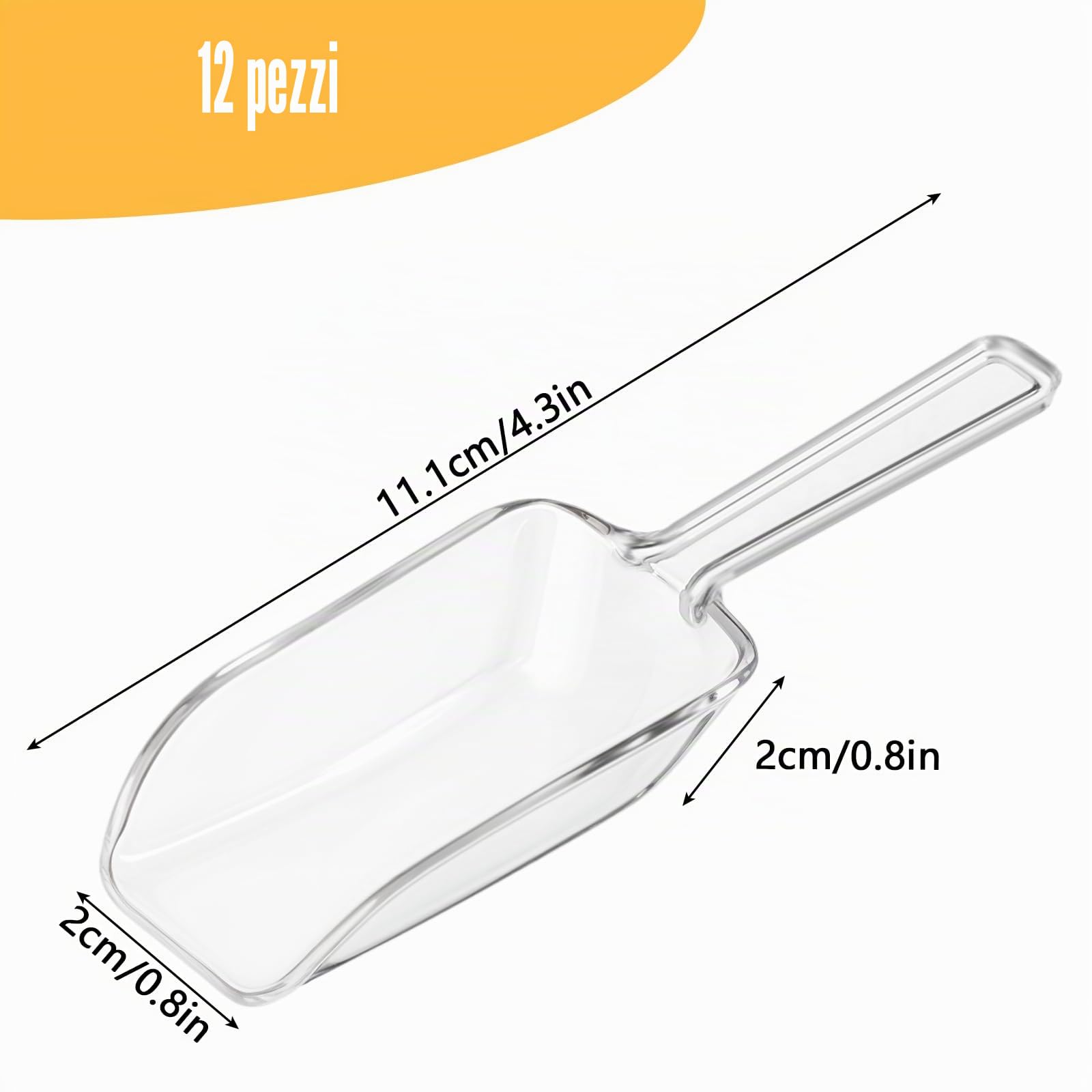 12 pezzi di palette da cucina in plastica trasparente, piccola palette da cucina multifunzionale in plastica trasparente, cucchiaio dosatore per caramelle, gelato, caffè e tè