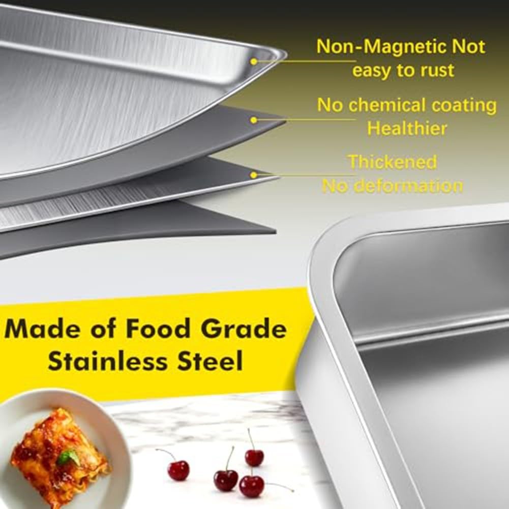 Padella per lasagne in acciaio inox sicura in forno con coperchio ermetico extra profondo per cucinare, conservare e trasportare pasti fino a 500 °C di temperatura (32 × 22 × 15 quadrati)
