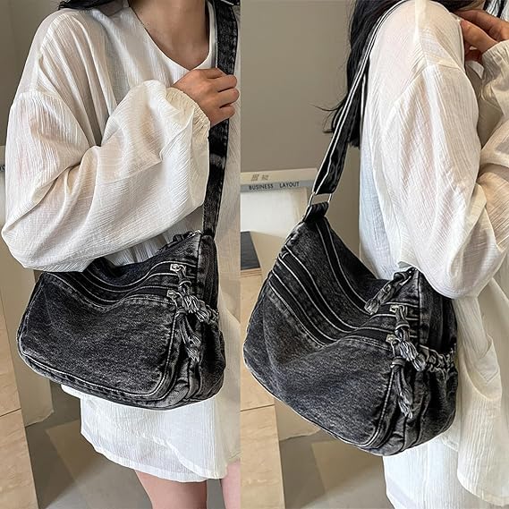 Image of Denim Purses for Women Denim Crossbody Handbags Jean Casual Lightweight Shoulder Tote Purse